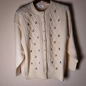 Vintage Smiths‎ of Bermuda Shetland Wool Cardigan Sweater Ivory Kawaii Y2K XXL